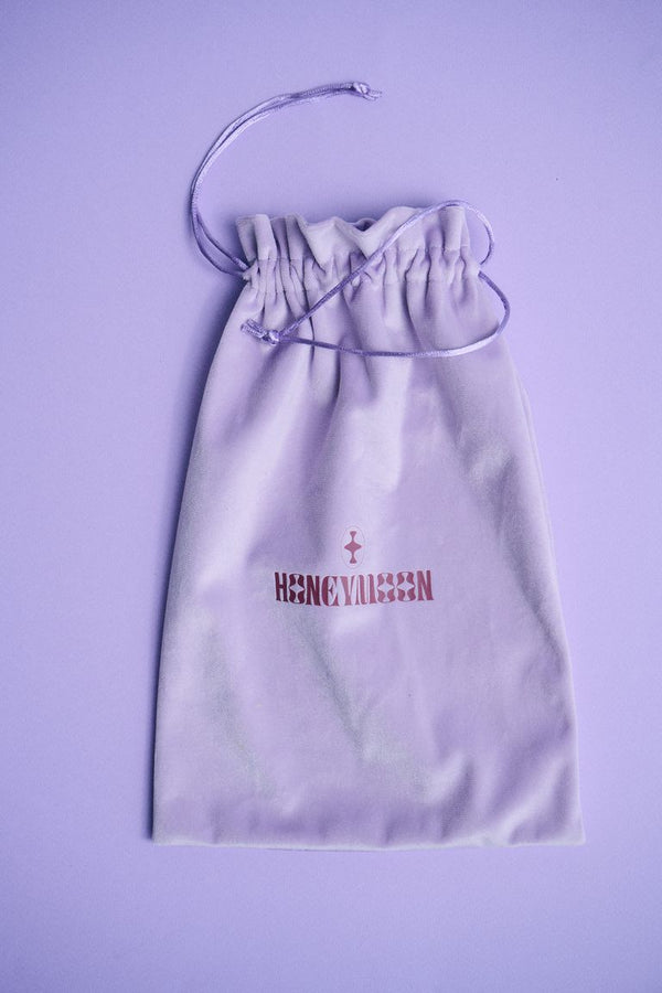 Velvet bag, comb and claw clip on lilac